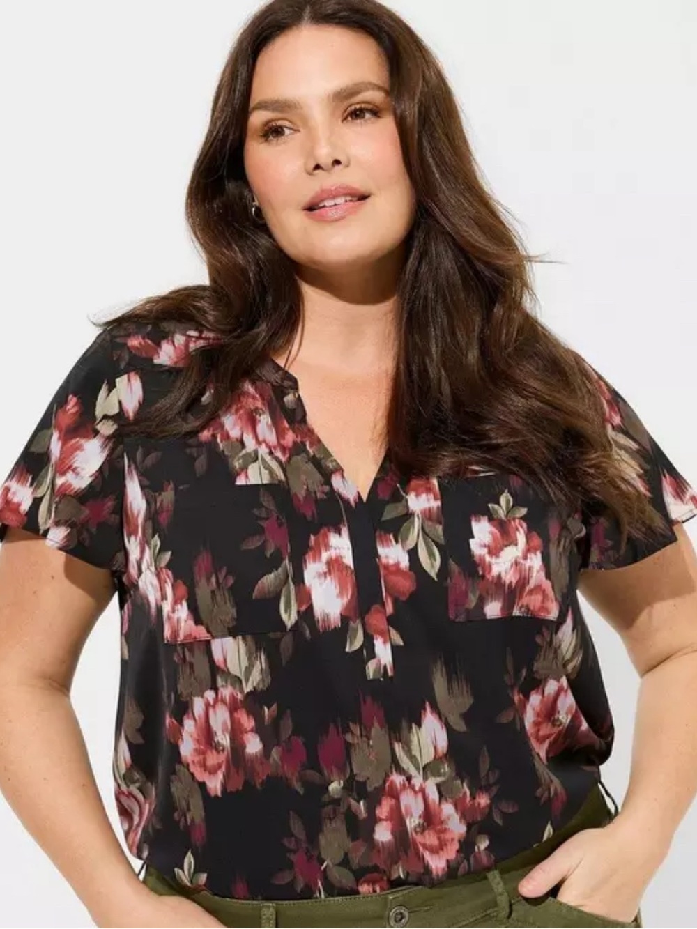 Torrid Harper Studio Crepe De Chine Pullover 3/4 Sleeve Blouse Size 4X Black